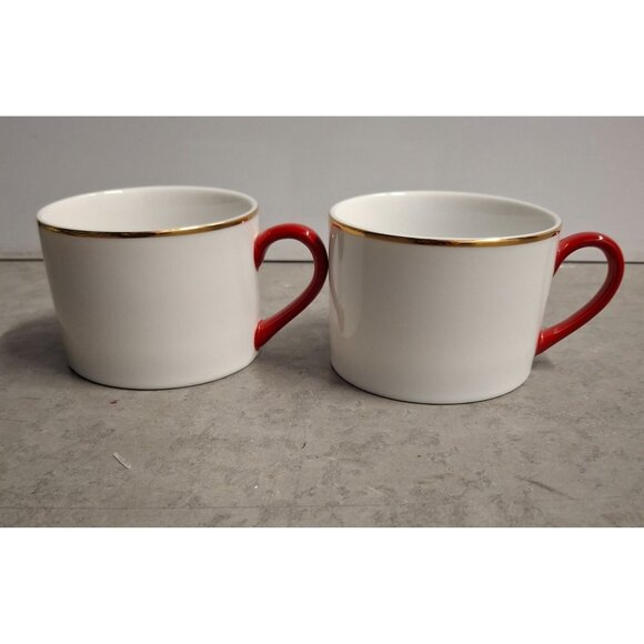 Set of 2 10 Strawberry Street Porcelain Mugs With Red Handles Gold Trim 8 Oz - Picture 1 of 5